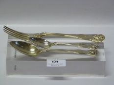 Hallmarked Kings Pattern Silver Table Spoon, Teaspoon and a Fork 