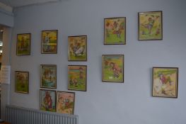 Set of Twelve Framed Comical Golfing Prints