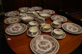 Large Red and White Myott Dinner Service