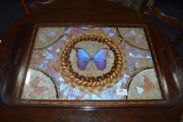Mahogany Inlaid Tray with Butterfly Decoration