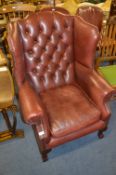 Red Leather Wing Armchair