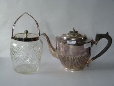 Silver Plated Glass Biscuit Barrel and Teapot
