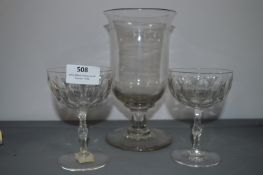 Pair of Victorian Champagne Glasses and a Glass Celery Vase