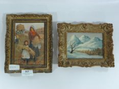 Small Framed Print and a Small Framed Oil Painting