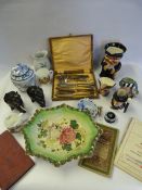 Box of Pottery, Toby Jugs, Ebony Elephants, Etc.