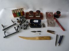 Tray of Ink Stands, Tins and Drawer Handle Furniture