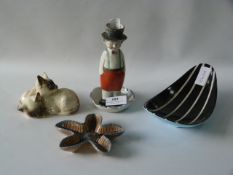 Royal Doulton Cat, Candle Sconce and Two Dishes