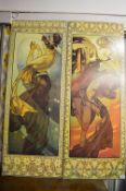 Two Mucha Art Nouveau Prints on Board