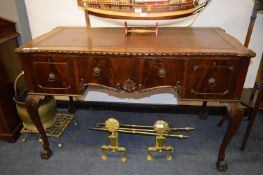 1920's Carved Mahogany Leather Topped Desk