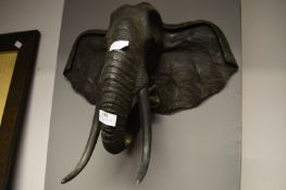 Carved Wood Wall Mounted Elephant Head