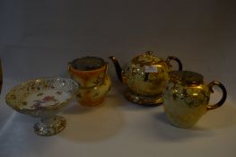 Gilt Decorated Teapot, Water Jug, Biscuit Barrel and a Comport