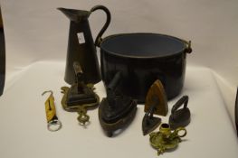 Carpet Beater, Irons and Enameled Pan