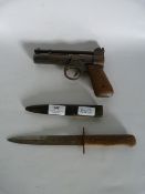 Webley Air Pistol and a Knife in Sheath