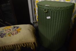 Lloyd Loom Linen Basket and a Rope Seat Oak Stool