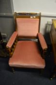 Pink Upholstered and Beech Arm Chair
