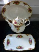 Royal Albert Country Roses Teapot, Meat Plate and a Dish
