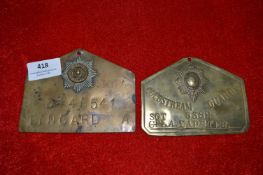 Two WWI Military Brass Plaques 