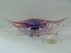 Bohemia Glass Dish and a Victorian Pink and White Glass Vase