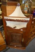 Hanging Oak Corner Cupboard with Carved Door