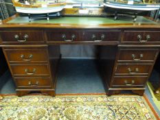 *Mahogany Pedestal Desk, Inlet Leather Top