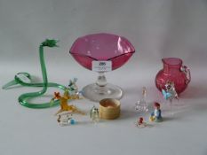 Murano Miniature Glass Animals, Glass Dish and a Jug