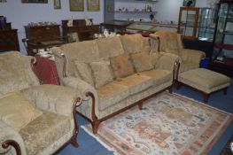 Gold Dralon Upholstered Three Piece Suite