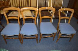 Set of Four Beech Dining Chairs with Upholstered Seats