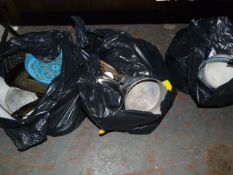 Three Bags Containing Pans, Cooking Trays, Enamel Bowls