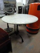 Granite Top Circular Table on Ornate Cast Iron Base