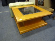 Teak Coffee Table with Beveled Glass Top