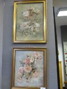 Pair of Gilt Framed Oils on Board Depicting Floral Scenes