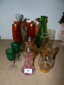 Collection of Coloured Glass Vases, Decanters and Other Glassware