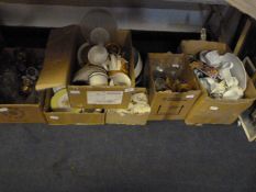 Six Boxes Containing Kitchenalia, Decorative Ware, Dinnerware, etc.