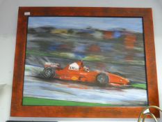 Framed Oil on Canvas of a Formula 1 Racecar