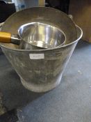 Galvanised Bucket, Black Iron Frying Pan and a Saucepan