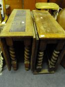 Two Gate Leg Oak Table with Barley Twist Supports