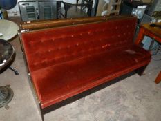 Pair of Darkwood Framed Pub Seats Upholstered in Red Dralon with Button Back