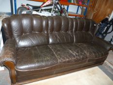 Three Seat Brown Leather Sofa