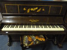 John Gray and Sons York and Hull Inlaid Upright Piano with Stool