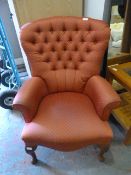 Button Back Upholstered Armchair on Cabriole Legs