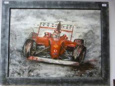 Framed Oil on Canvas of a Formula 1 Racecar