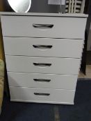 White Chest of Five Drawers with Chrome Handles