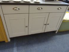 Grey Sideboard with Darkwood Top and Three Cupboards