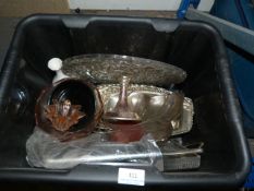 Box Containing Cake Stands, Chrome Dishes and Glassware