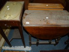 Oak Gate Legged Table and a Glass Topped Side Table with Embroidered Panel