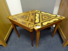 Two Triangular Marquetry Tables