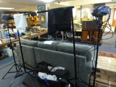 Pair of INterfit EXD200 Photographic Lamps Complete with Stands Backdrop and Cloths