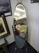 Gilded Bevelled Glass Oval Cheval Mirror