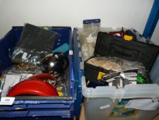 Two Boxes Containing Kettles, Brass Ornaments, etc.