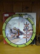 Ornate Wall Clock Depicting a Steam Train